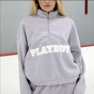 Playboy Pacsun Cropped 1/4 Zip Pullover Fleece Sweatshirt Women’s Size S Y2K
